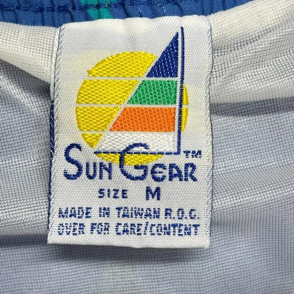 Vintage Sun Gear Shorts Medium Mens Blue Geometric Swim Trunks Made in Taiwan